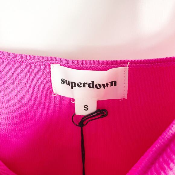 Superdown Zoe Square Neck Midi Dress Pink Knit Side Slit Sleeveless Sz S - Picture 8 of 11